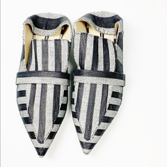black and white striped mules
